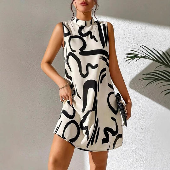 Damen Minimalistisches Cocktailkleid mit modernem grafischen Muster EB