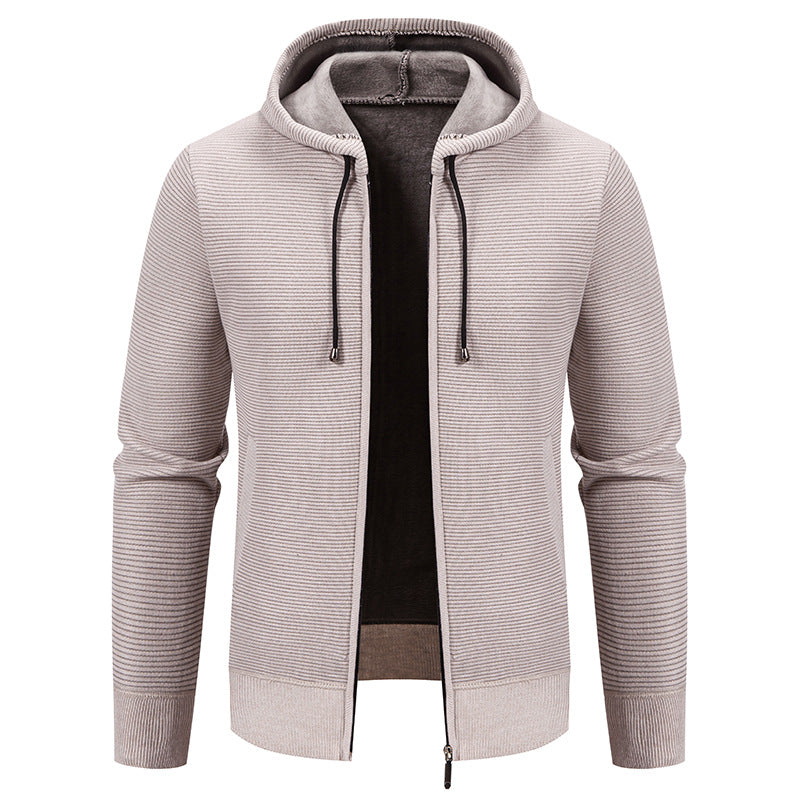 Herren nan strukturierte Reißverschluss-Strickjacke mit gefütterter Kapuze und weichem Teddy-Innenfutter EB