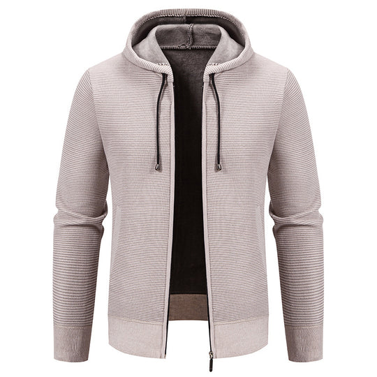 Herren nan strukturierte Reißverschluss-Strickjacke mit gefütterter Kapuze und weichem Teddy-Innenfutter EB
