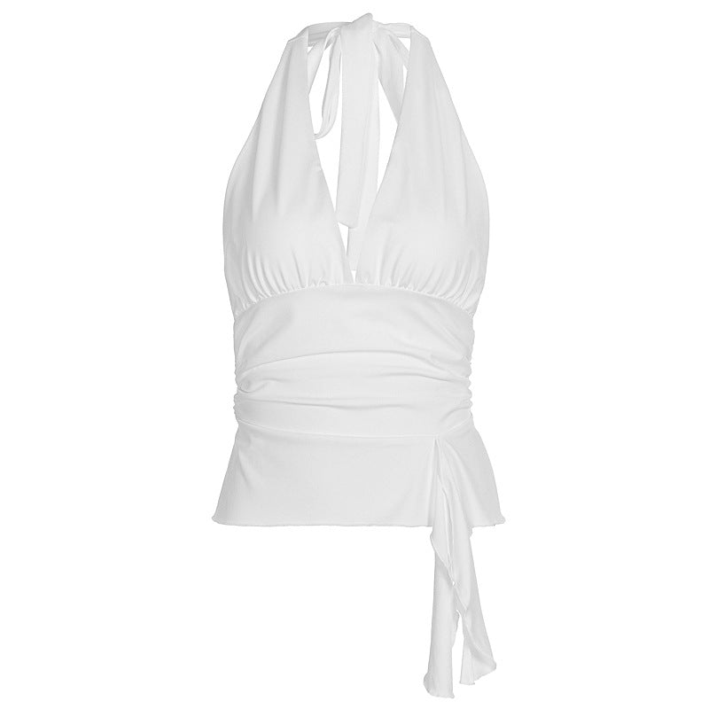 Damen elegantes Wickeloberteil mit Halterneck und Raffung EB