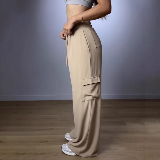 Damen weite Cargo-Hose mit elastischem Bund und praktischen Taschen EB