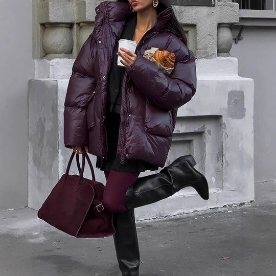 Damen Wattierte Winterjacke mit verstellbarem Taillenzug und Kapuze EB
