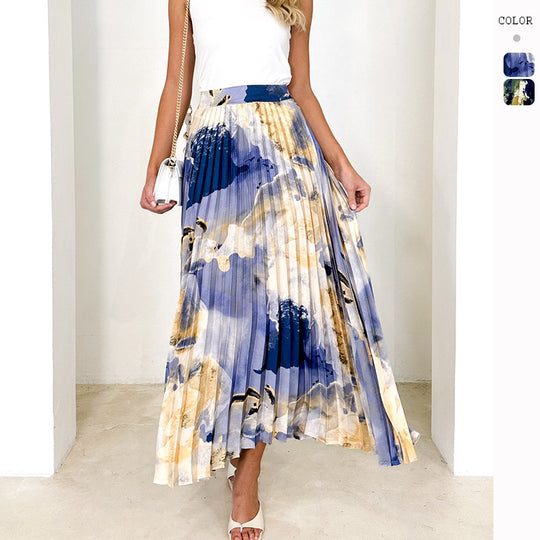 Damen Eleganter Plissee-Rock mit floralem Design und elastischem Bund EB