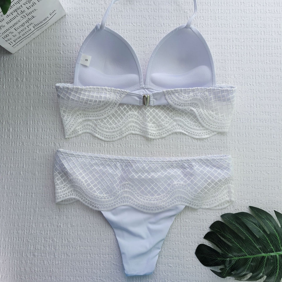 Damen Triangel-Bikini mit gehäkeltem Detail EB