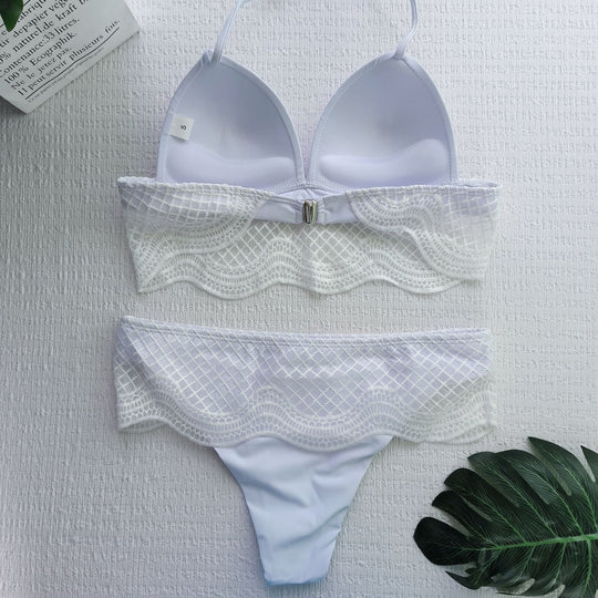 Damen Triangel-Bikini mit gehäkeltem Detail EB