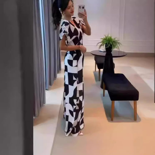 Damen Modischer Jumpsuit mit grafischem Muster und eleganten Ärmeln EB