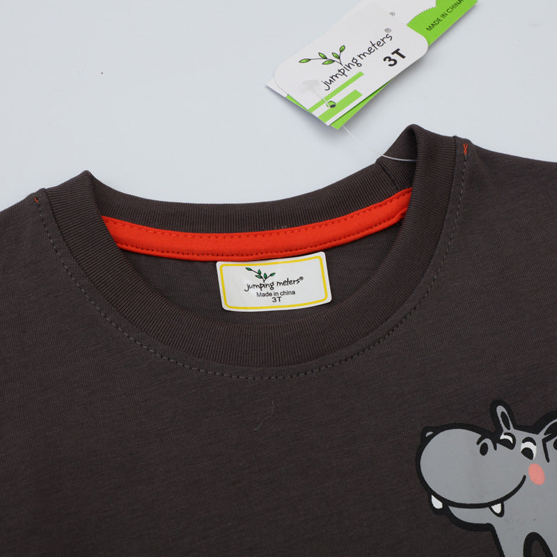 Jungen T-Shirt mit lustigem Nilpferd-Applikation EB