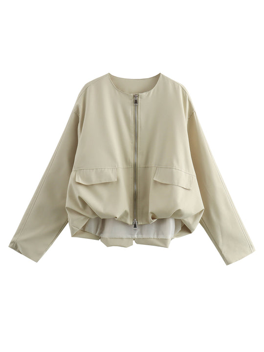 Damen lässige Jacke mit praktischen Taschen und Reißverschluss EB