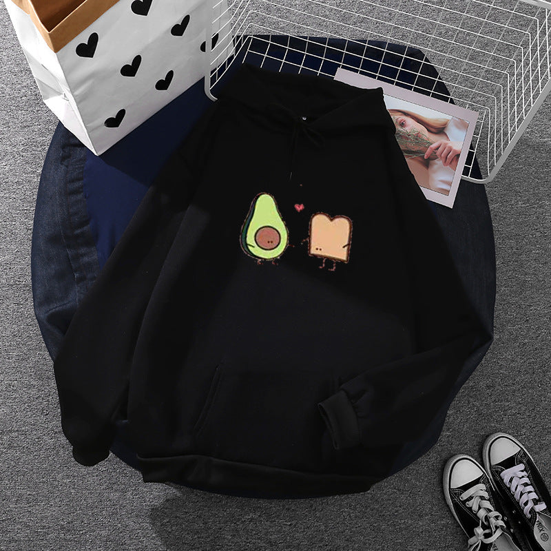 Damen nan gemütlicher Kapuzenpullover mit Avocado‑Toast-Illustration, weichem Fleece-Innenfutter und Kängurutasche EB