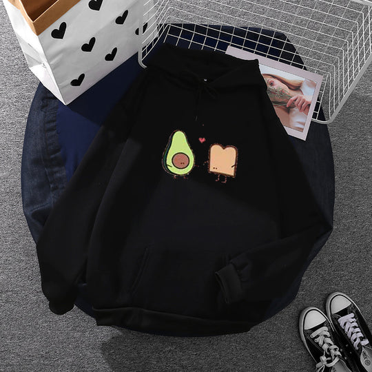 Damen nan gemütlicher Kapuzenpullover mit Avocado‑Toast-Illustration, weichem Fleece-Innenfutter und Kängurutasche EB