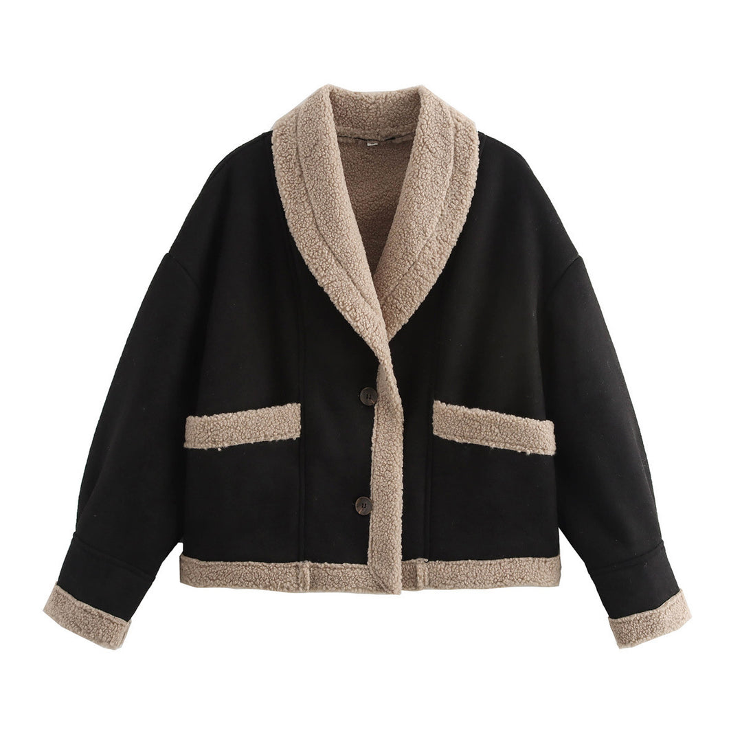 Damen kuscheliger Schnittjacke mit Teddyfelldetails EB
