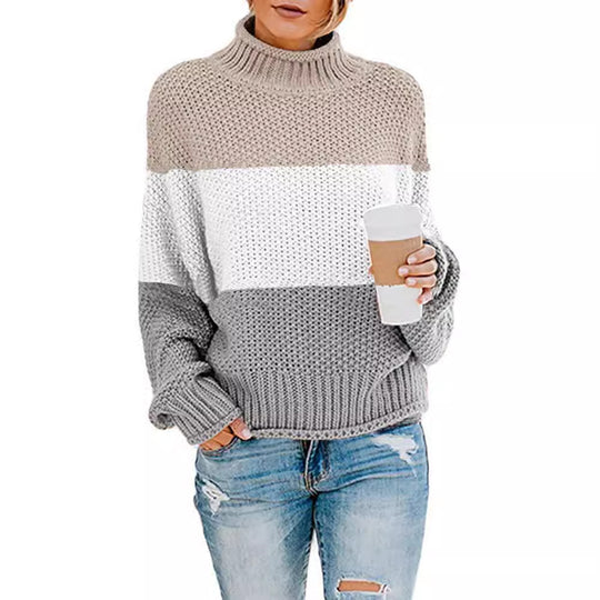 Damen gemütlicher Rollkragenpullover aus strukturierter Wolle EB