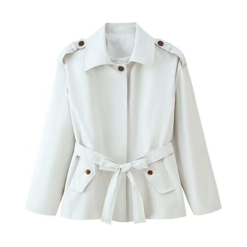 Damen elegante Trenchjacke mit taillierbarem Gürtel und modischen Knopfdetails EB