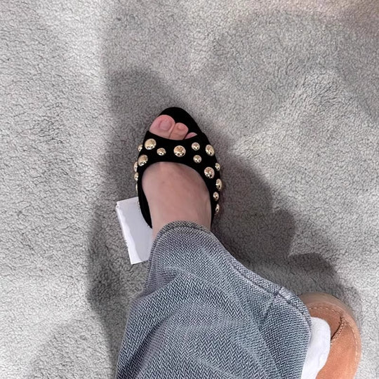 Damen elegante Mules mit goldenen Perlen EB