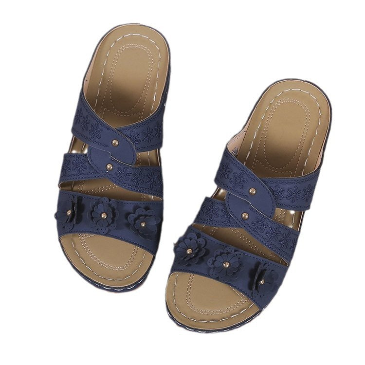 Damen bequeme Sandalen mit floralem Design und ergonomischem Fußbett EB