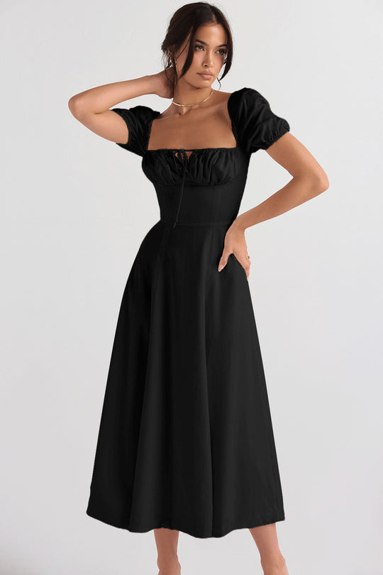 Damen Midi-Kleid mit gerafftem Oberkörper und ausgestelltem Rock EB