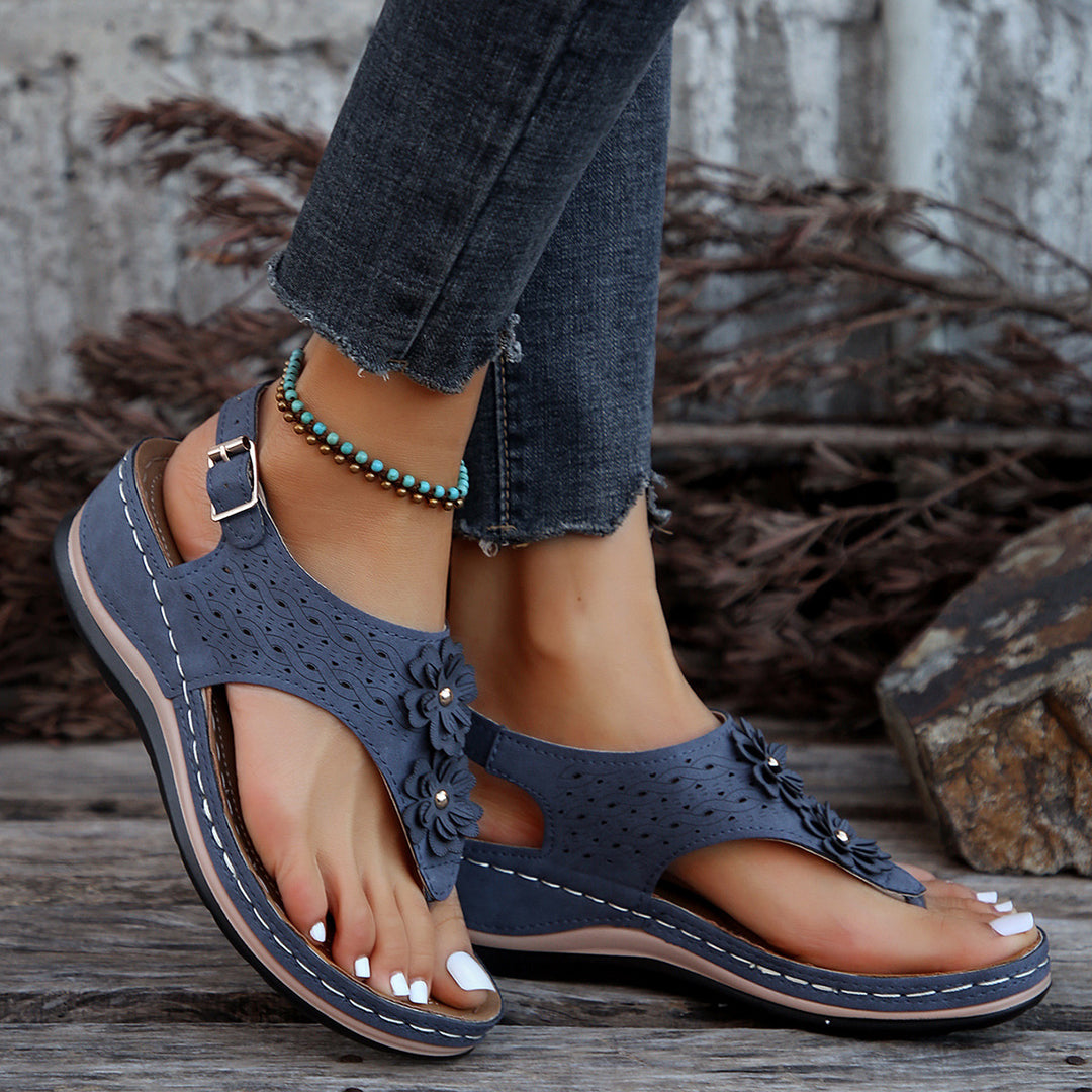 Damen modische Zehentrenner-Sandalen mit floralem Design und rutschfester Sohle EB