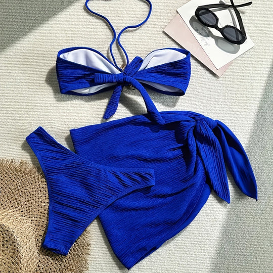 Damen Bandeau-Bikini-Set mit verspieltem Wickelrock und funkelndem Starfish-Detail EB