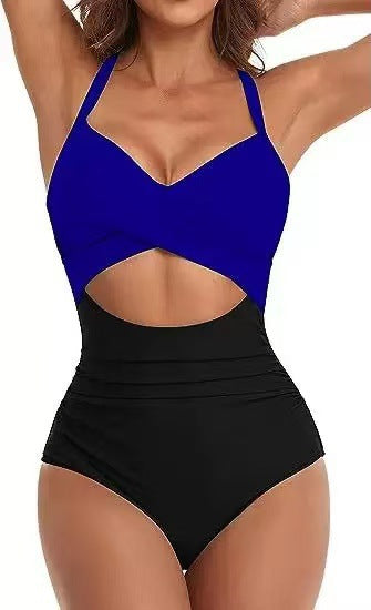 Damen Einteiliger Bikini mit modischem Cut-Out und Animal-Print EB