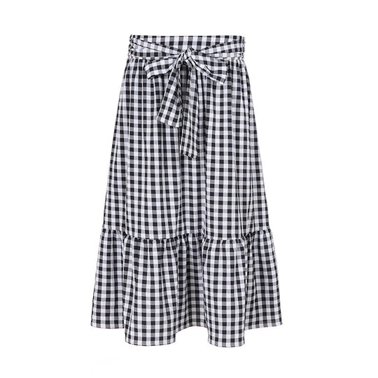 Damen Fließender Viskose-Rock mit taillierter High-Waist und Rüschensaum EB