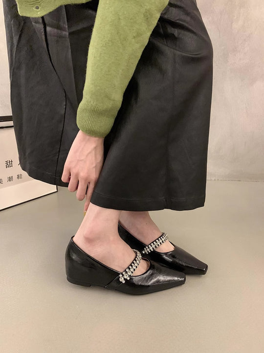 Damen elegante Ballerinas mit dekorativem Strassriemen EB