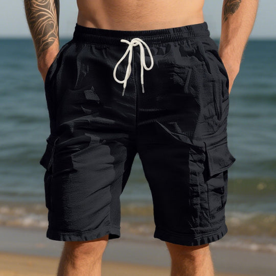 Herren nan Reise- und Outdoor-Bermuda mit elastischem Kordelbund, Sicherheits-Innentasche und aufgesetzten Klappentaschen EB