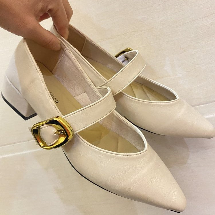 Damen elegante Ballerinas mit dekorativem Riemchen und goldener Schnalle EB