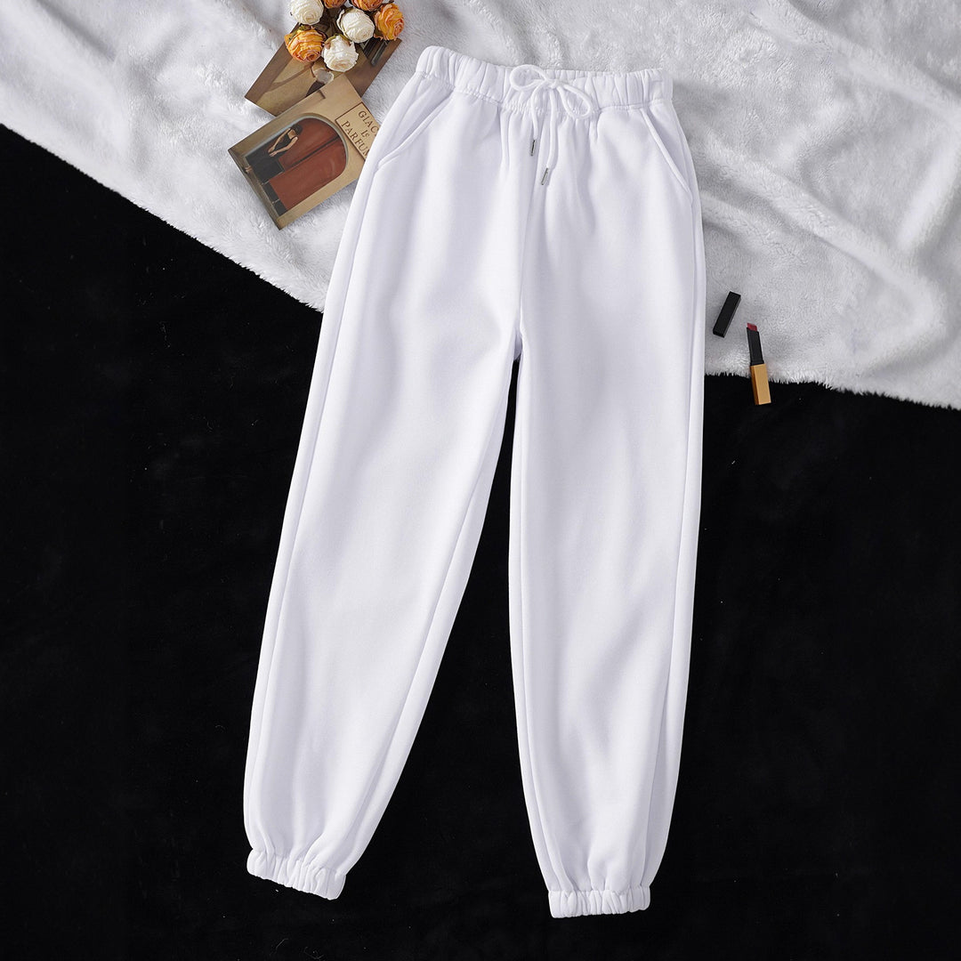 Damen nan hochgeschnittene Jogginghose aus weicher Fleece Baumwollmischung mit elastischem Bund Kordelzug und Eingrifftaschen EB