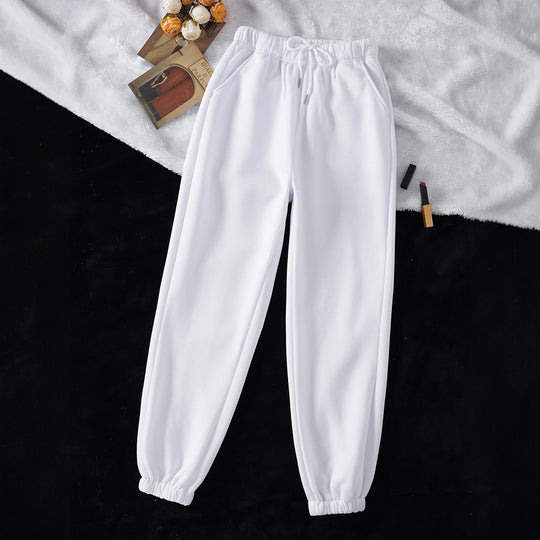 Damen nan hochgeschnittene Jogginghose aus weicher Fleece Baumwollmischung mit elastischem Bund Kordelzug und Eingrifftaschen EB