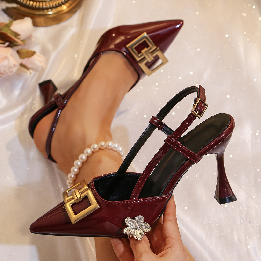 Damen eleganter Slingback Absatzschuhe mit modischer Schnalle und spitzem Zehenbereich EB