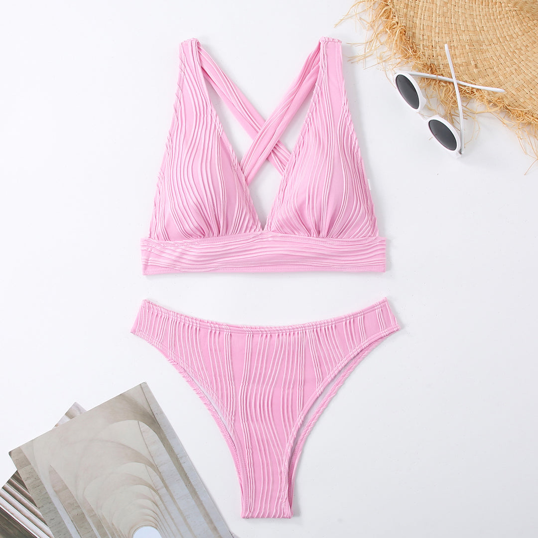 Damen Plissierter Bikini mit Cross-Back-Design EB