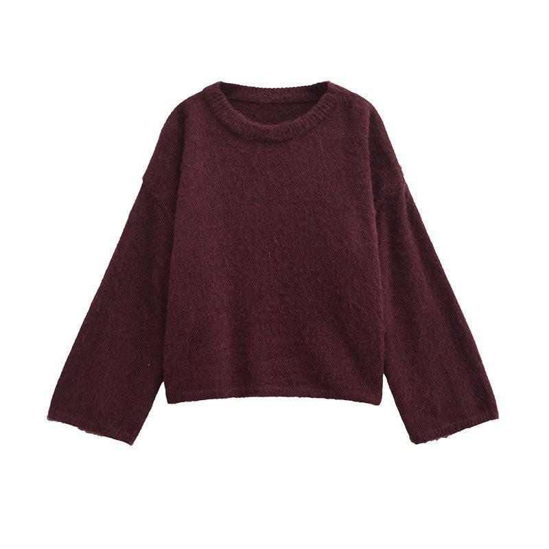 Damen Grobstrickpullover mit lässigem Schnitt und weitem Rundhalsausschnitt EB