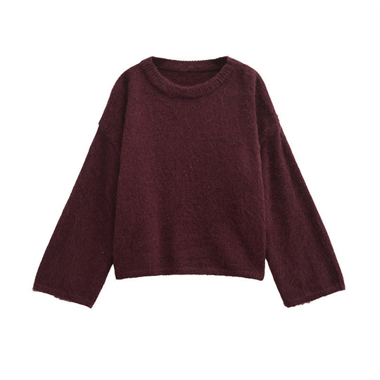 Damen Grobstrickpullover mit lässigem Schnitt und weitem Rundhalsausschnitt EB