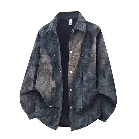 Herren oversized Canvas-Hemdjacke mit Acid‑Wash‑Optik, Druckknopfverschluss und aufgesetzten Fronttaschen EB
