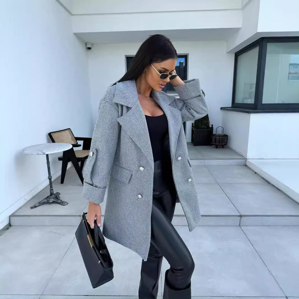 Damen Eleganter Oversized-Blazer mit doppelter Knopfleiste und praktischen Taschen EB