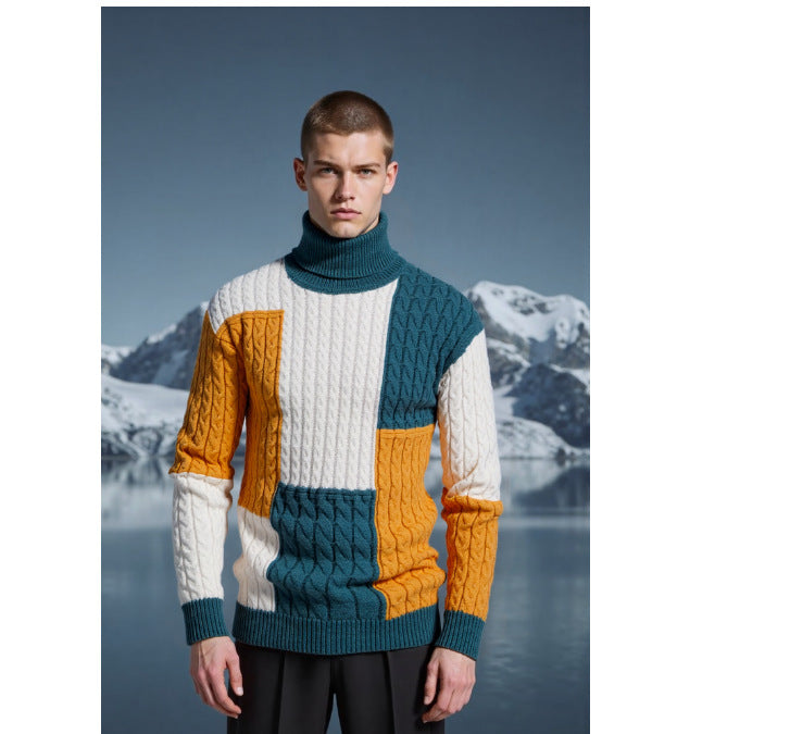 Herren modischer Strickpullover mit strukturiertem Zopfmuster und Stehkragen EB