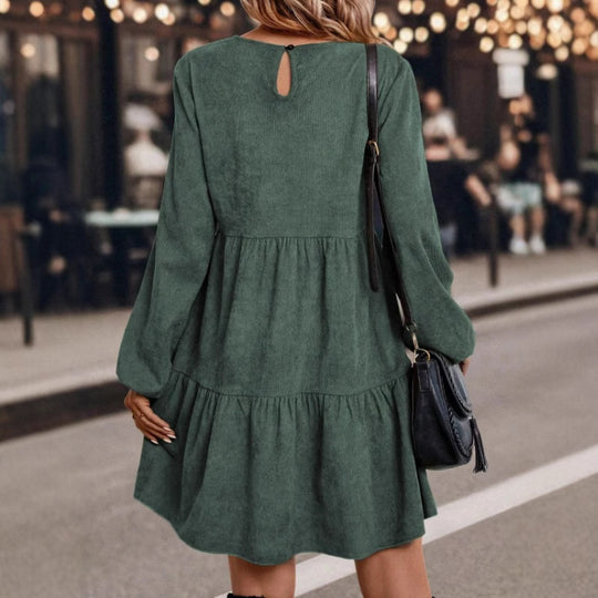Damen lässiges Kleid mit voluminösen Ärmeln und Rüschensaum EB