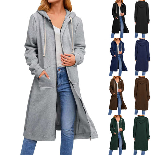 Damen Long Hoodie-Jacke aus bequemen Sweatmaterial mit Taschen EB