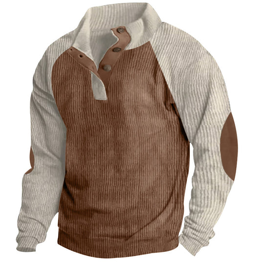 Herren nan strukturiertes Henley-Sweatshirt mit Stehkragen, Raglanärmeln und Ellbogenpatches EB