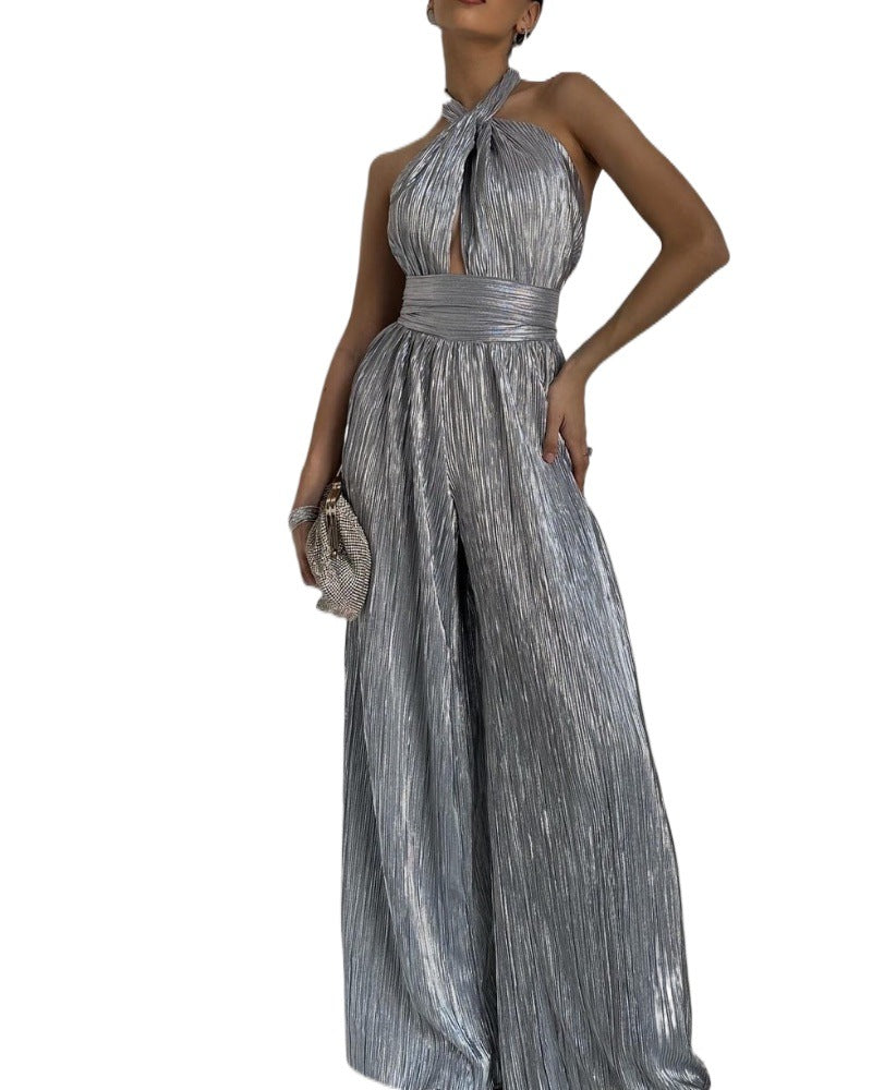 Damen Jumpsuit mit elegantem Wickeldesign und raffinierten Falten EB