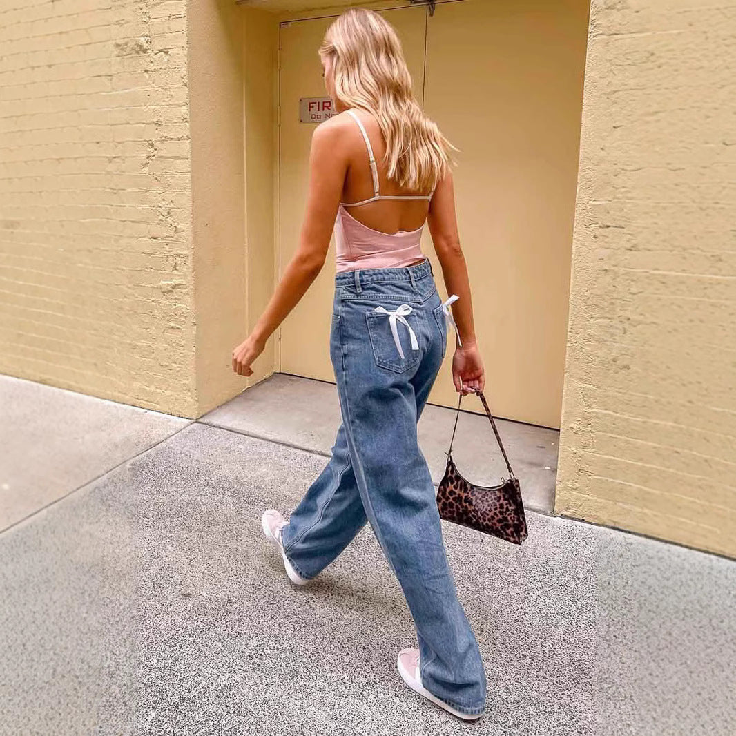 Damen Hohe Taille Jeans mit weitem Bein und klassischem Schnitt EB