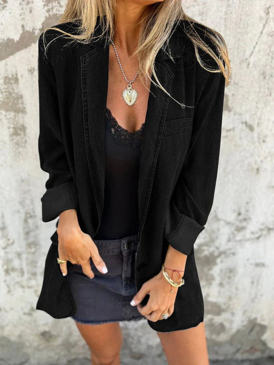 EB | Reversanzugkragen Denim Mid Length Jacke