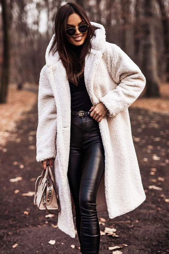 Damen kuschelige Teddyjacke im Oversized-Stil mit Kapuze EB