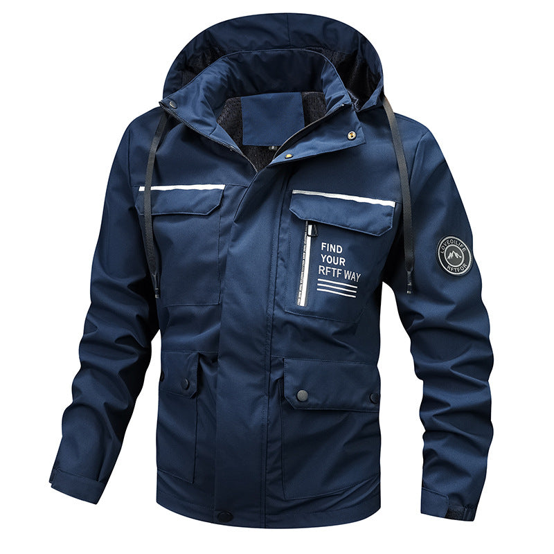 Herren nan wasserfeste Kapuzen-Regenjacke mit Mehrfach-Taschen und winddichter Membran EB