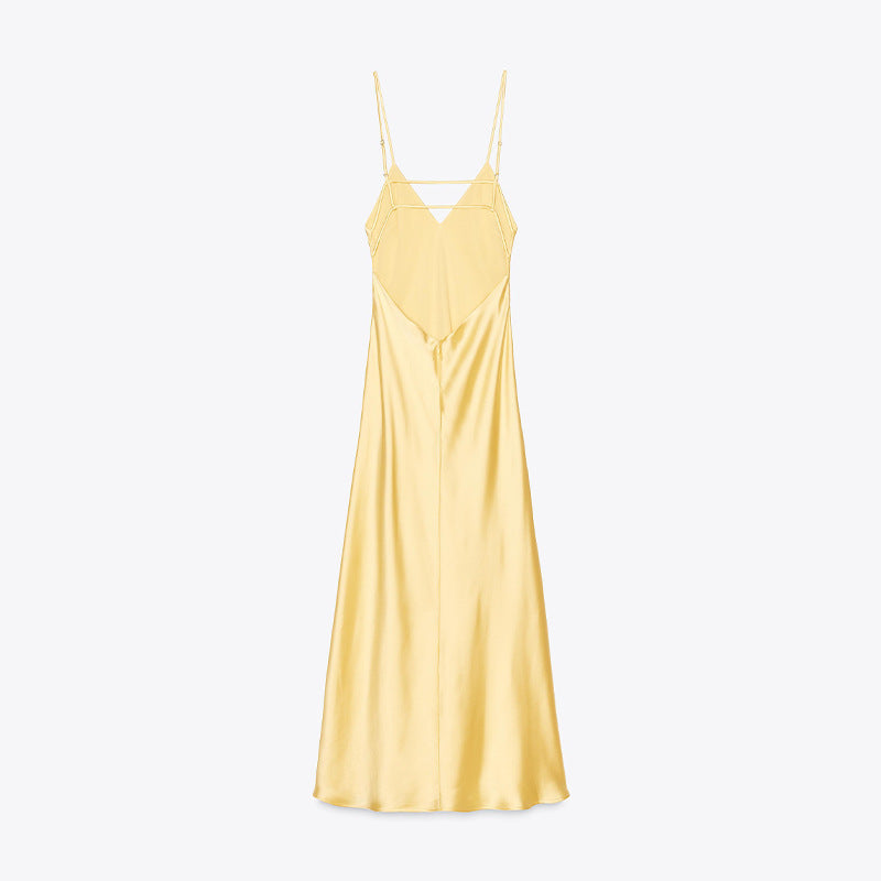Damen Satin-Maxikleid mit zarten Trägern und elegantem Dekolleté EB