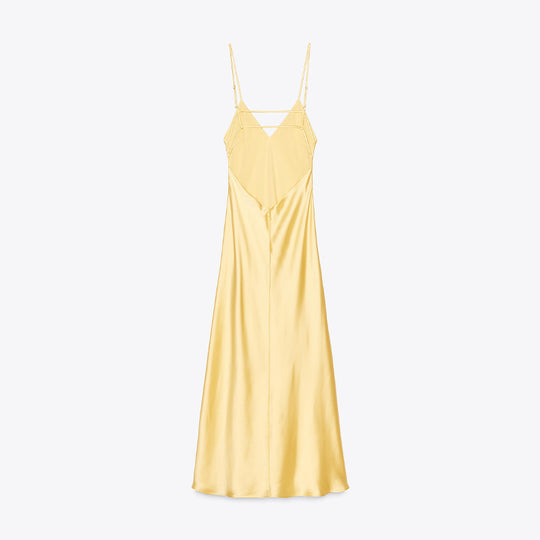 Damen Satin-Maxikleid mit zarten Trägern und elegantem Dekolleté EB