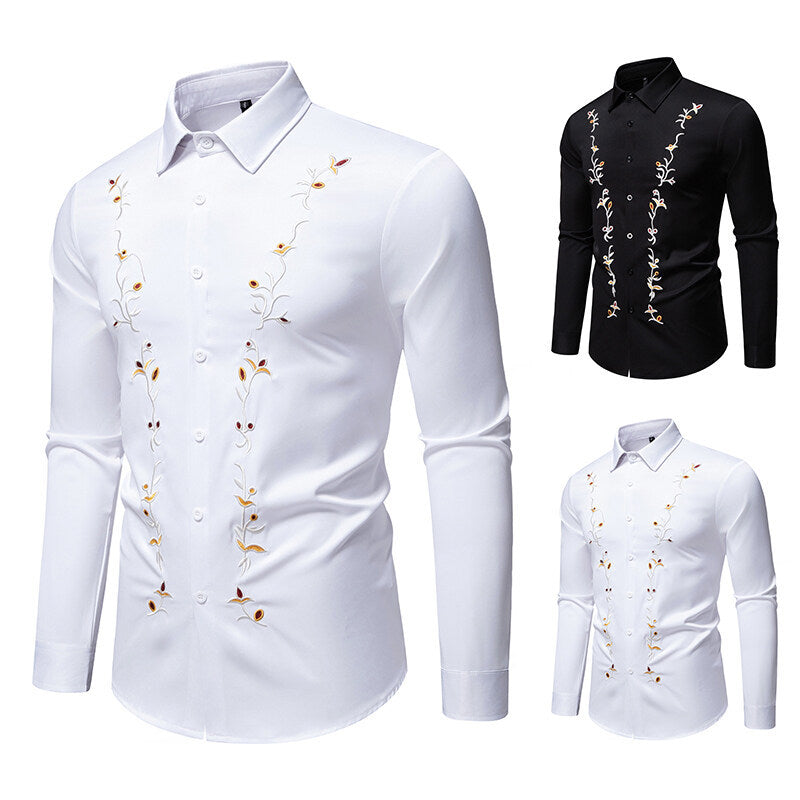 Herren Langarmhemd mit floralen Stickereien EB