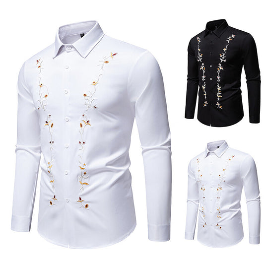 Herren Langarmhemd mit floralen Stickereien EB
