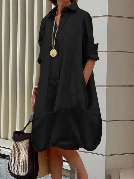 Damen Lässiges Hemdblusenkleid mit weit geschnittenem Saum EB