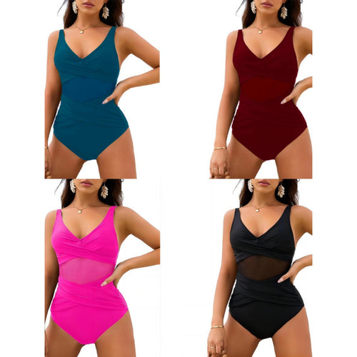 Damen Einteiler Badeanzug mit stylischem Wickel-Design und figurformenden Einsätzen EB